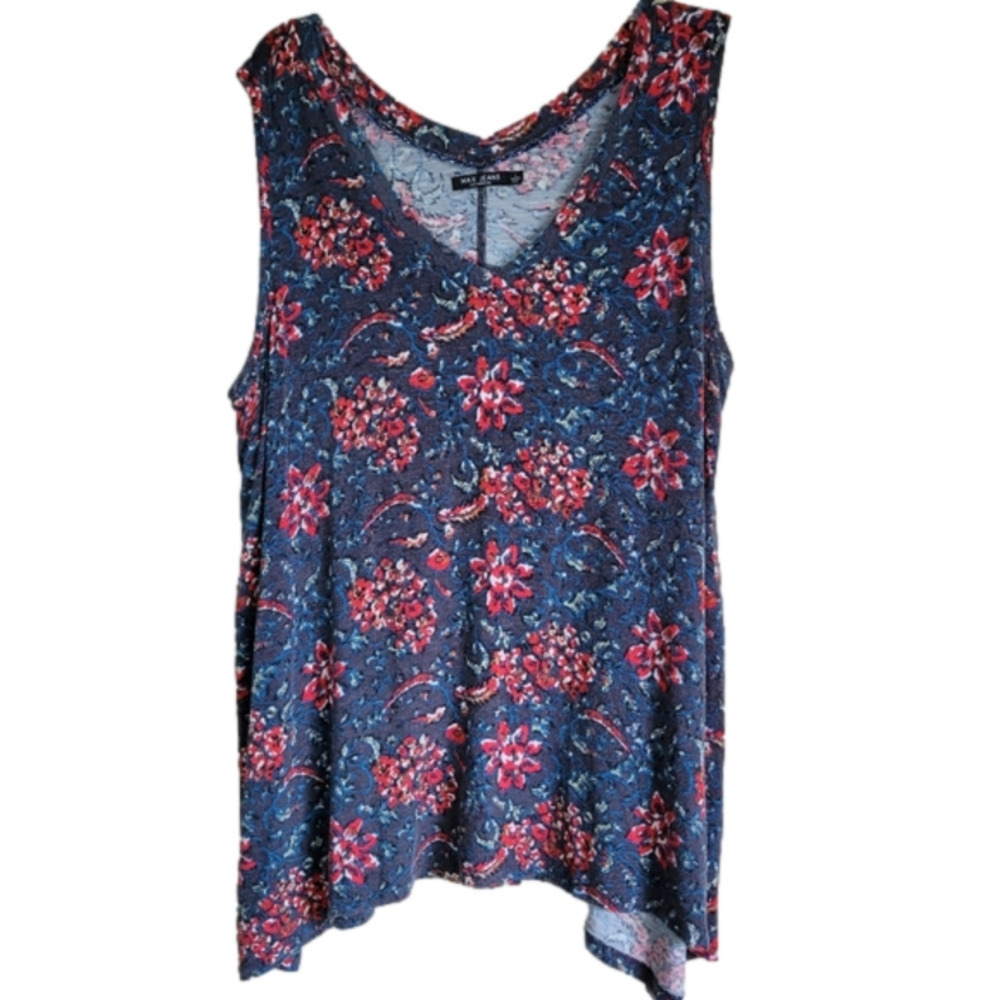 MAX Jeans Handkerchief Hem Floral Tank Size Large - Picture 1 of 7
